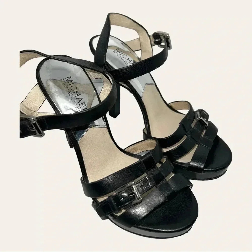 4822. MICHAEL MICHAEL KORS STILETTO HEEL OPEN TOES STRAP ADJUSTABLE ANKL SZ 6M